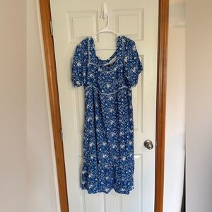 Suzanne Betro Square Neck Puff Sleeve Midi Dress